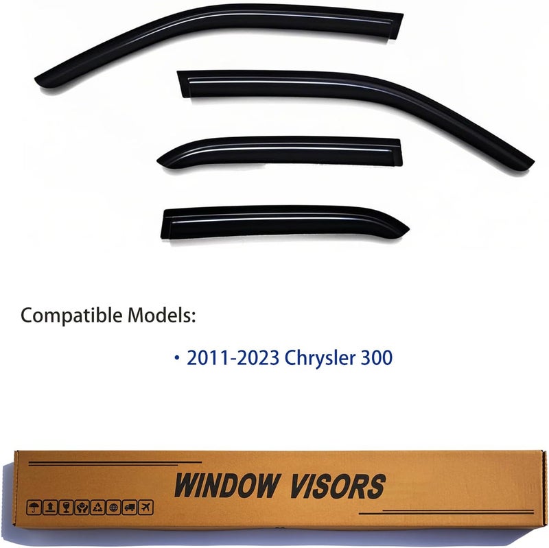 YLSCOO Window Visors Rain Guards fits 2011-2023 C-hrysler 300, Out-Channel Window Wind Deflectors Vent Shades Accessories, Dark Smoke 4 Pcs，2012 2013 2014 2015 2016 2017 2018 2019 2020 2021 2022 - Image 2